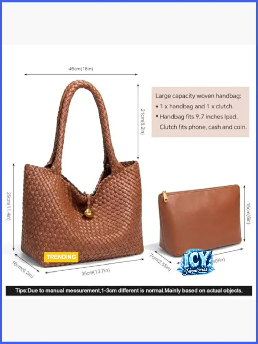 Large Woven Leather Hobo Handbag with Matching Pouch, Braided Tote Shoulder Bag